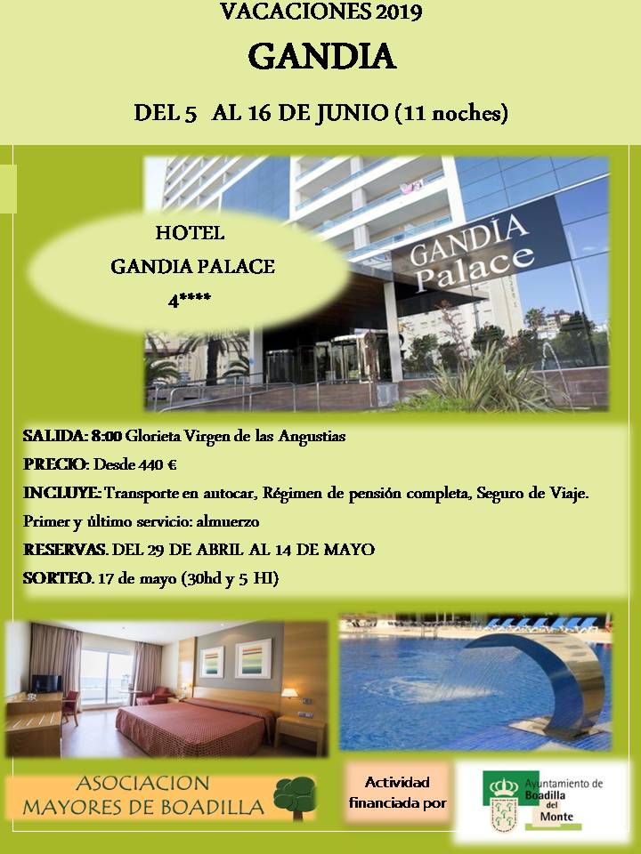 VACACIONES EN GAND�A:  5-16 JUNIO (11 noches)