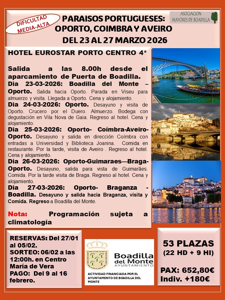 PARA�SOS PORTUGUESES:  DEL 23 AL 27 MARZO DE 2026