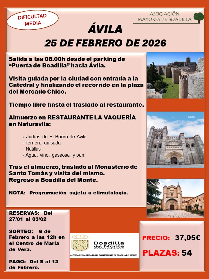EXC. �VILA:  MI�RCOLES 25 FEBRRERO 2026 (SALIDA A LAS 8h DESDE PARKING PUERTA DE BOADILLA)