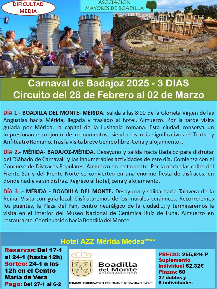 CARNAVAL DE BADAJOZ 2025 (28/02 AL 02/03).  SALIDA A LAS 8:00 h
