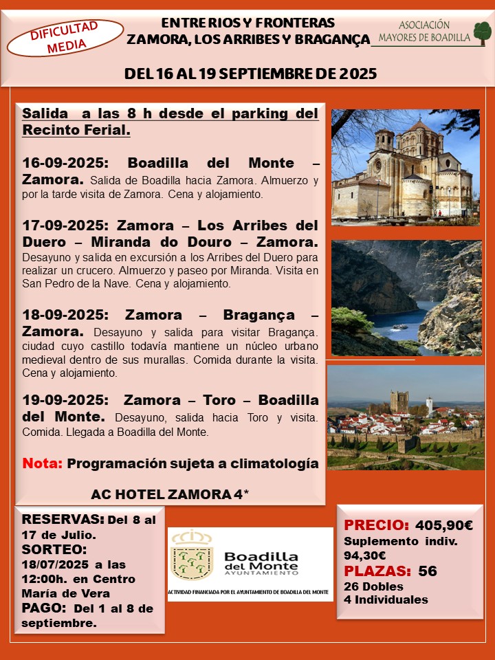 ZAMORA (DEL 16 AL 19 DE SEPT. 2025) SALIDA A LAS 8h DESDE PUERTA DE BOADILLA